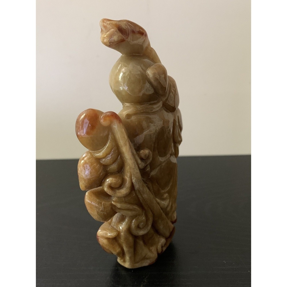 Antique Chinese Natural Jadeite Carved Wise Old Man VTG Jade Exquisite 396.5 Gr - Picture 3 of 12
